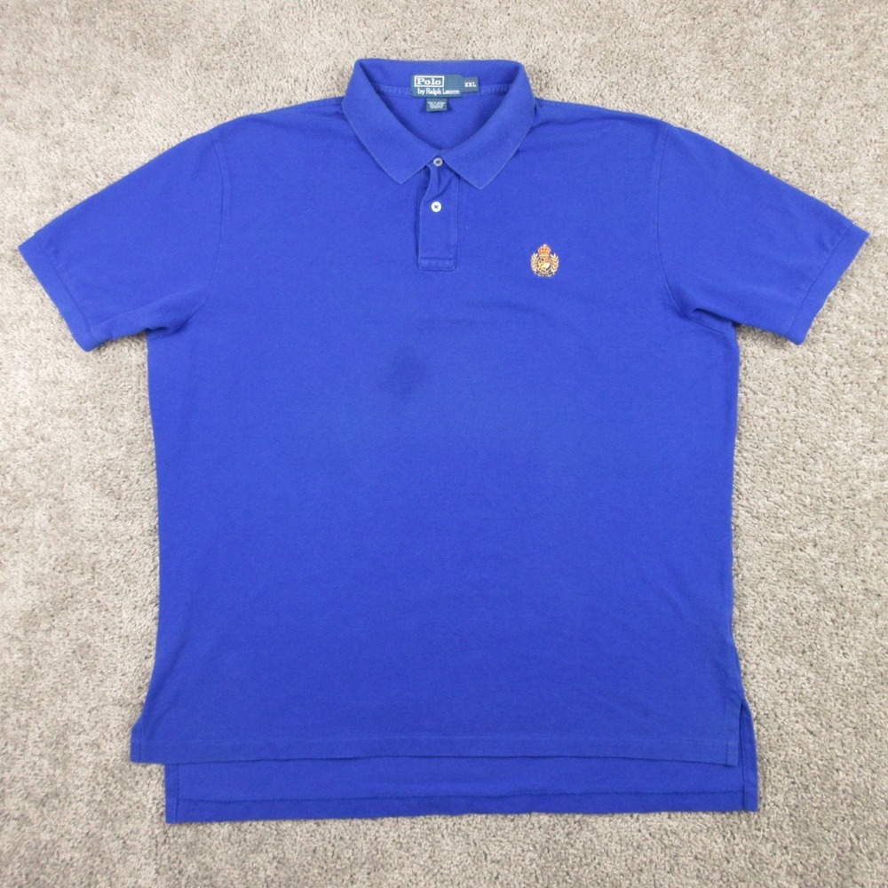 Polo Ralph Lauren Shirt Mens 2XL Blue Crest Logo Pique Knit Golf Tennis Cotton
